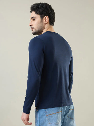 Navy Blue Solid Full Sleeve T-Shirt Tim Paris