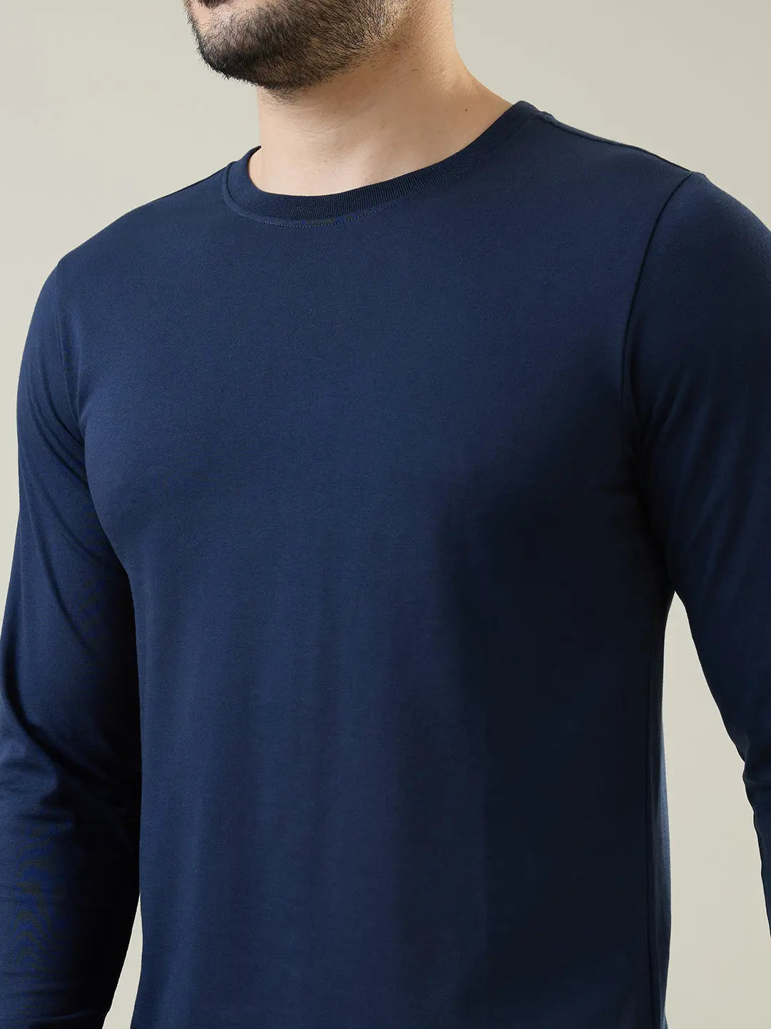 Navy Blue Solid Full Sleeve T-Shirt Tim Paris