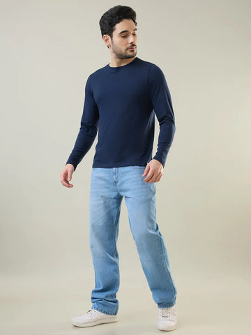 Navy Blue Solid Full Sleeve T-Shirt Tim Paris