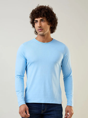 Sky Blue Solid Full Sleeve T-Shirt Tim Paris