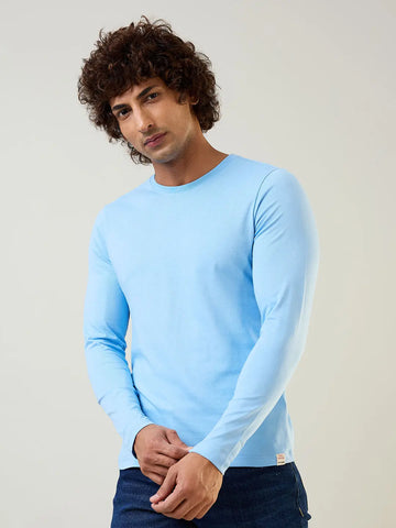 Sky Blue Solid Full Sleeve T-Shirt Tim Paris