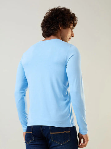 Sky Blue Solid Full Sleeve T-Shirt Tim Paris