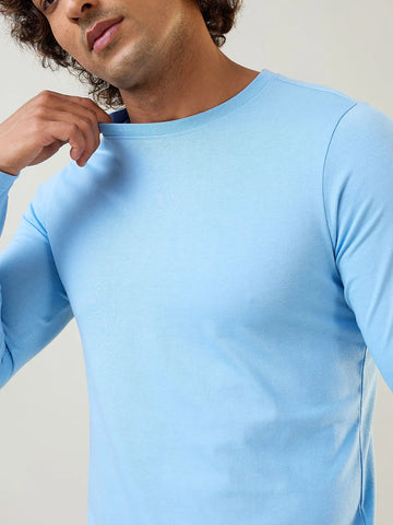 Sky Blue Solid Full Sleeve T-Shirt Tim Paris