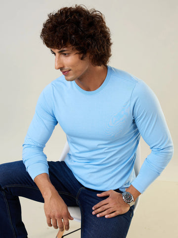 Sky Blue Solid Full Sleeve T-Shirt Tim Paris