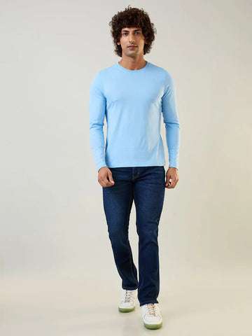 Sky Blue Solid Full Sleeve T-Shirt Tim Paris