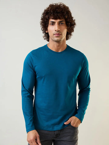 Teal Solid Full Sleeve T-Shirt Tim Paris