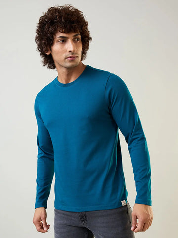 Teal Solid Full Sleeve T-Shirt Tim Paris