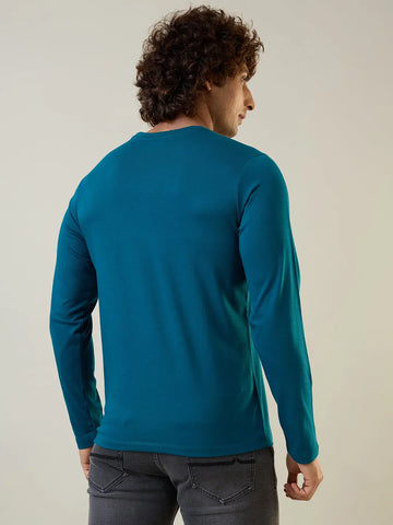 Teal Solid Full Sleeve T-Shirt Tim Paris