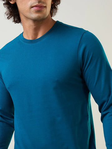 Teal Solid Full Sleeve T-Shirt Tim Paris