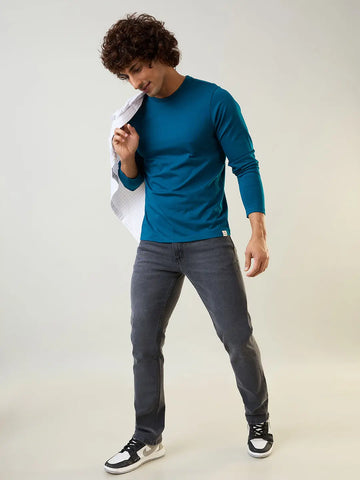 Teal Solid Full Sleeve T-Shirt Tim Paris