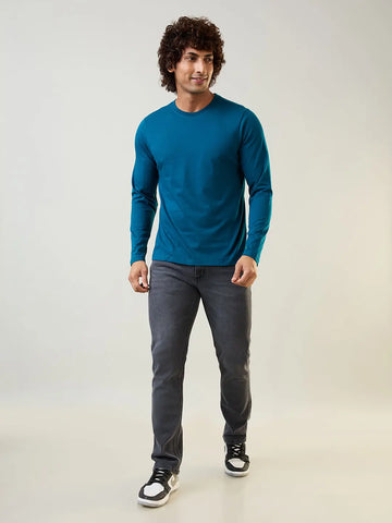 Teal Solid Full Sleeve T-Shirt Tim Paris