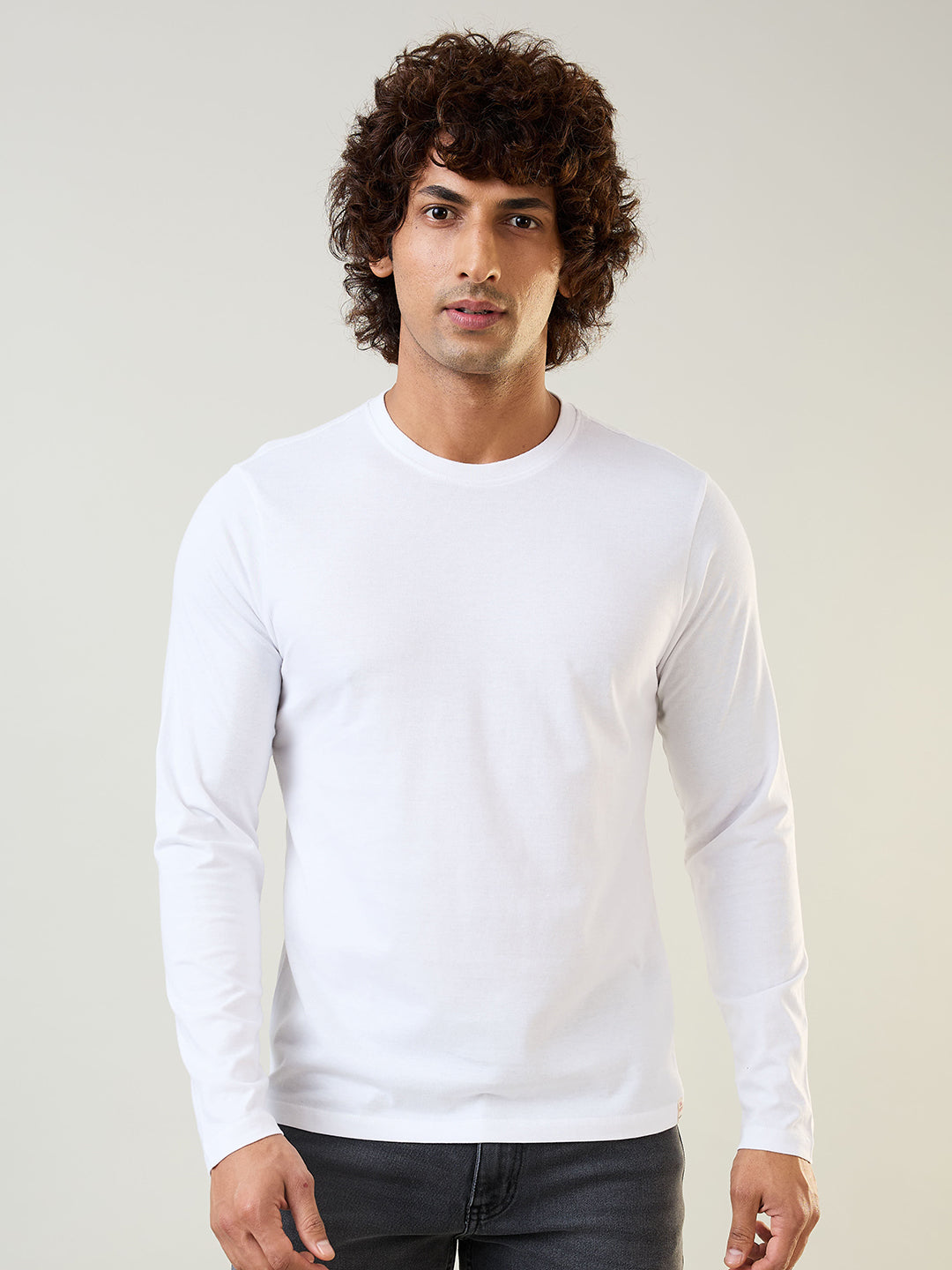 White Solid Full Sleeve T-Shirt