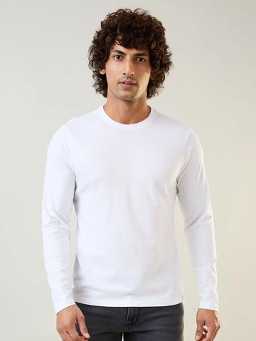 White Solid Full Sleeve T-Shirt Tim Paris