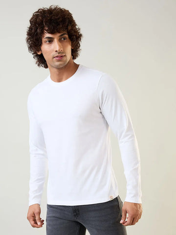 White Solid Full Sleeve T-Shirt Tim Paris