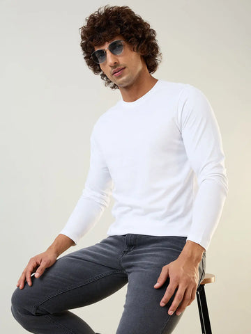 White Solid Full Sleeve T-Shirt Tim Paris