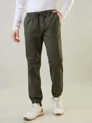 Men'S Olive Green  Regular Fit Jogger Tim Paris