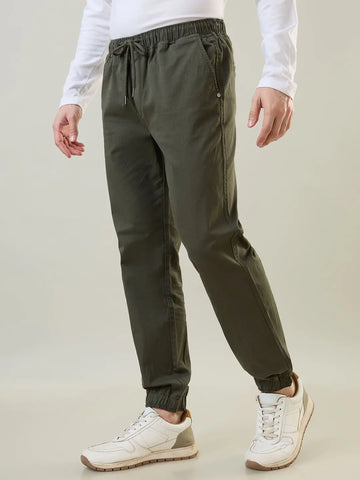 Men'S Olive Green  Regular Fit Jogger Tim Paris