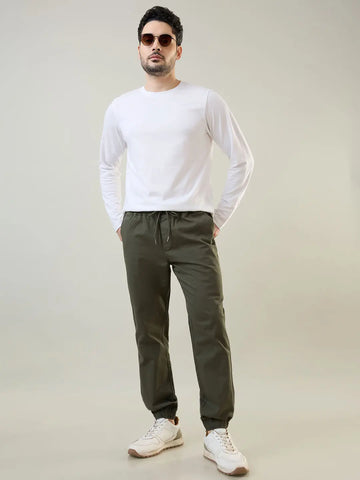 Men'S Olive Green  Regular Fit Jogger Tim Paris