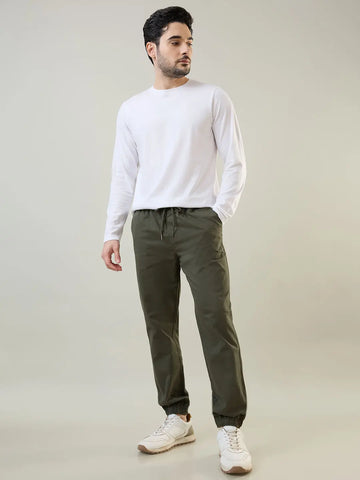 Men'S Olive Green  Regular Fit Jogger Tim Paris