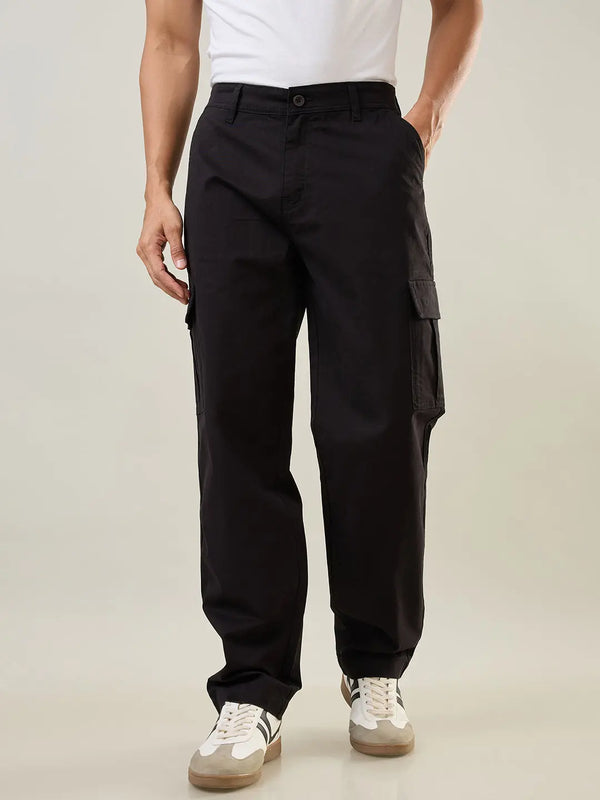 Black Relaxed Fit Cargo Pants Tim Paris