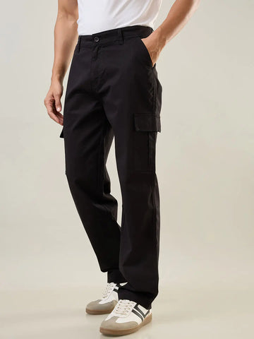 Black Relaxed Fit Cargo Pants Tim Paris