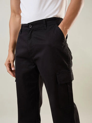 Black Relaxed Fit Cargo Pants Tim Paris