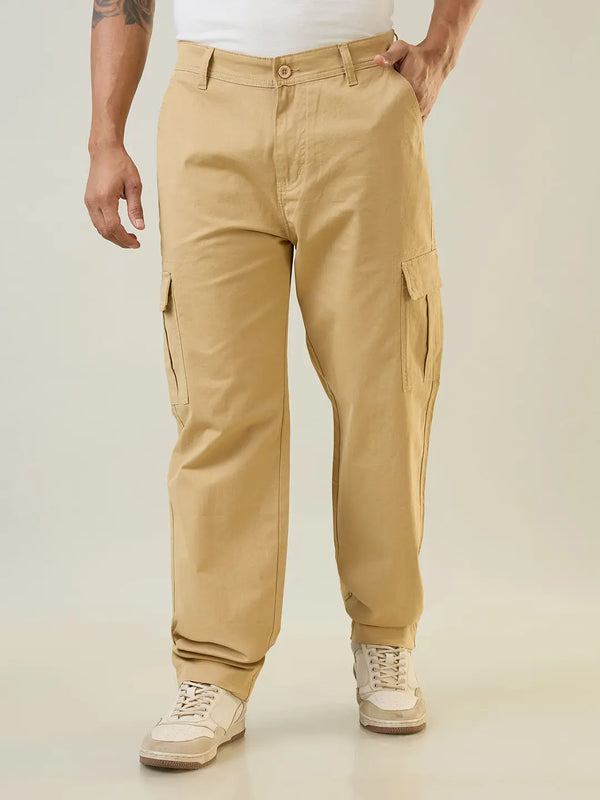 Khaki Relaxed Fit Cargo Pants Tim Paris
