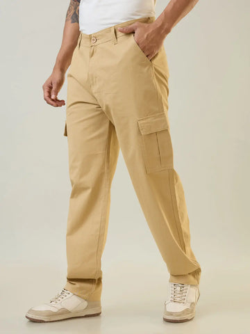 Khaki Relaxed Fit Cargo Pants Tim Paris