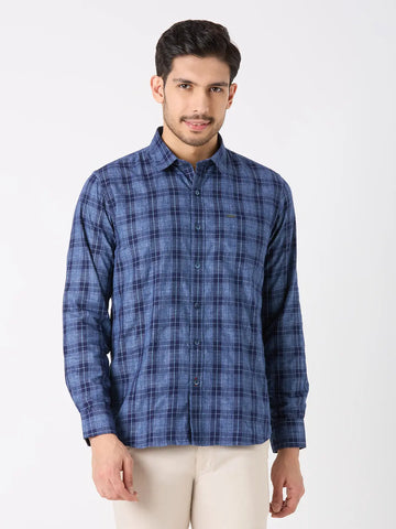 Indigo Checkered Regular Fit Shirt TIM PARIS