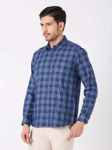 Indigo Checkered Regular Fit Shirt TIM PARIS