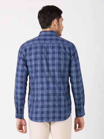 Indigo Checkered Regular Fit Shirt TIM PARIS