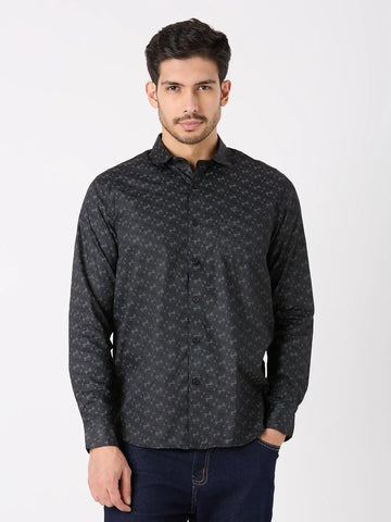 Black Printed Regular Fit Shirt TIM PARIS