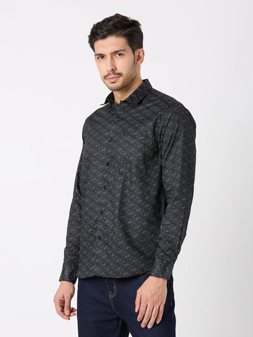 Black Printed Regular Fit Shirt TIM PARIS