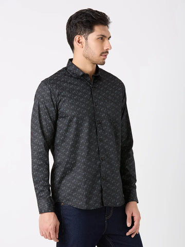 Black Printed Regular Fit Shirt TIM PARIS