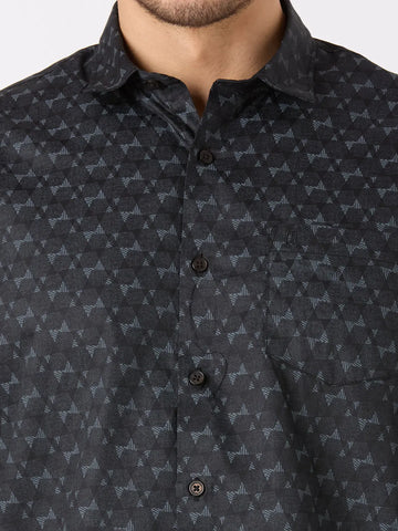 Black Printed Regular Fit Shirt TIM PARIS