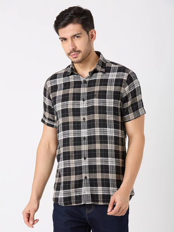 Black Checkered Regular Fit Shirt TIM PARIS
