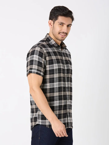 Black Checkered Regular Fit Shirt TIM PARIS