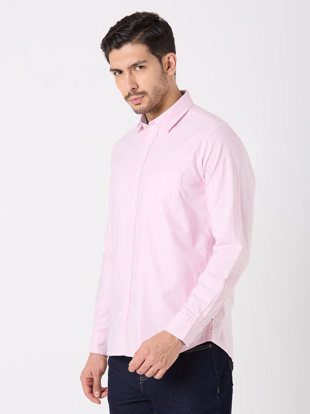 Pink Striped Regular Fit Shirt