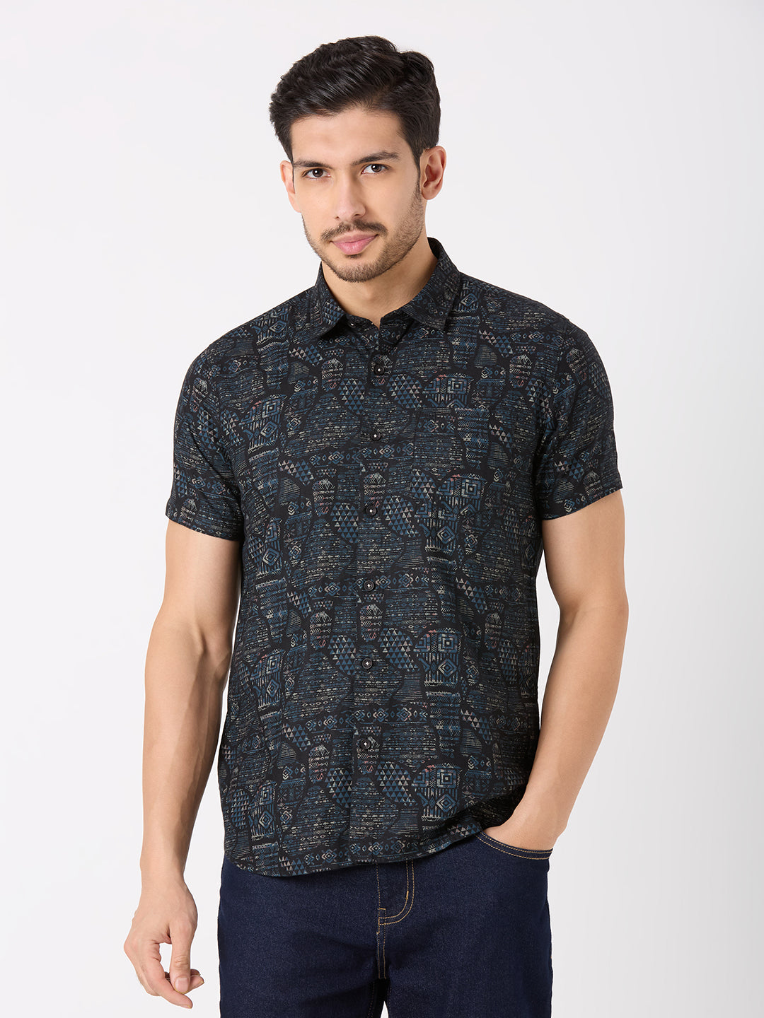 Black Printed Regular Fit Shirt