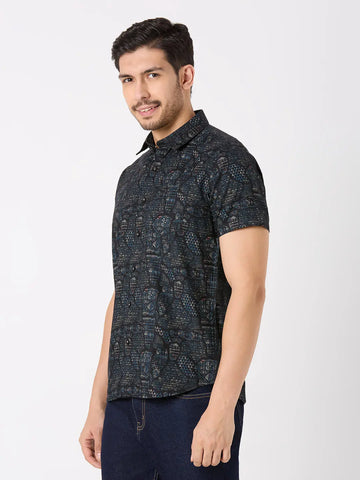 Black Printed Regular Fit Shirt TIM PARIS
