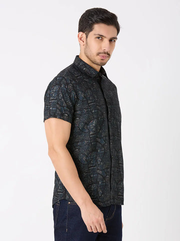 Black Printed Regular Fit Shirt TIM PARIS
