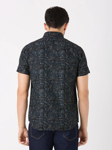 Black Printed Regular Fit Shirt TIM PARIS