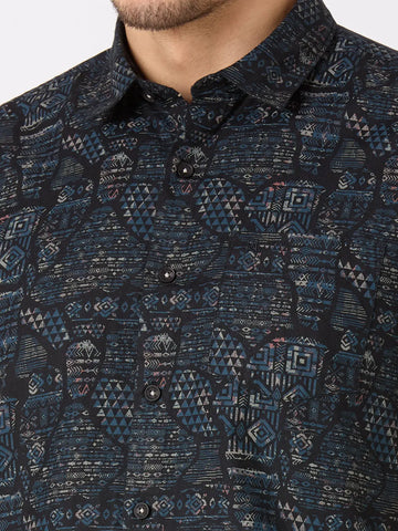 Black Printed Regular Fit Shirt TIM PARIS