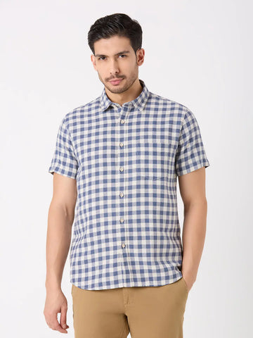 Blue Checkered Regular Fit Shirt TIM PARIS