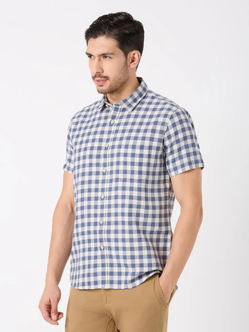 Blue Checkered Regular Fit Shirt TIM PARIS
