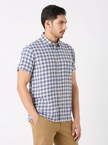 Blue Checkered Regular Fit Shirt TIM PARIS