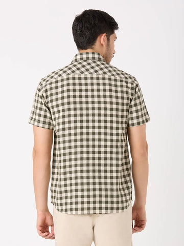 Olive Green Checkered Regular Fit Shirt TIM PARIS