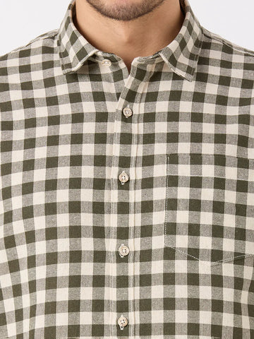 Olive Green Checkered Regular Fit Shirt TIM PARIS