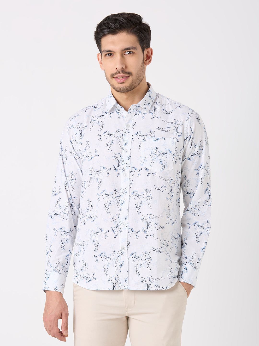 Blue Printed Regular Fit Shirt