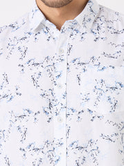 Blue Printed Regular Fit Shirt